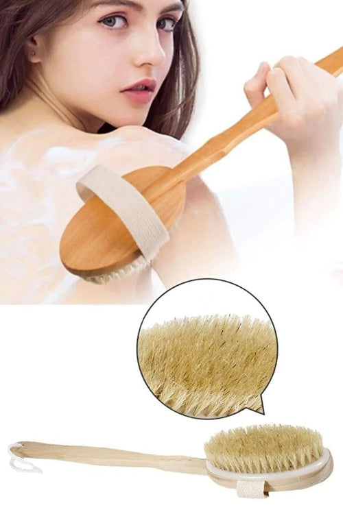 Natural Horsehair Bath Back Scrubber Detachable Long Handle Soft