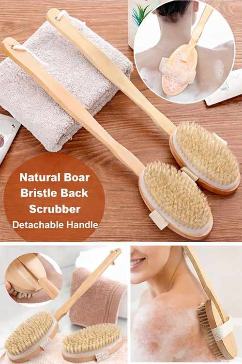 Natural Horsehair Bath Back Scrubber Detachable Long Handle Soft