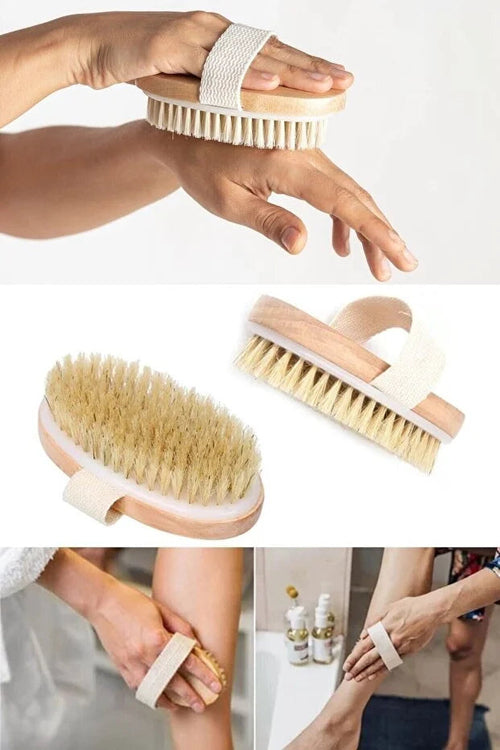 Natural Horsehair Bath Back Scrubber Detachable Long Handle Soft