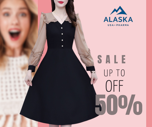 🖤 Elegant Black A-Line Dress with Sheer Puff Sleeves
