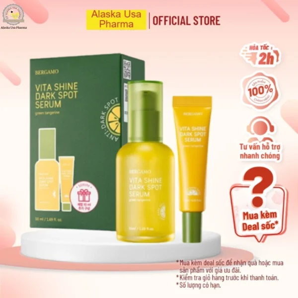 Serum Quýt Xanh Trắng Da Mờ Thâm Nám Bergamo Green Tangerine Vita Shine Dark Spot Serum 50ml - 50ml + Tặng 10ml